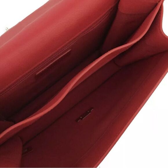 Auth Chanel Tramezzo Box Flap Double CC Logo Calfskin Chain Shoulder Bag Red - Picture 10 of 11